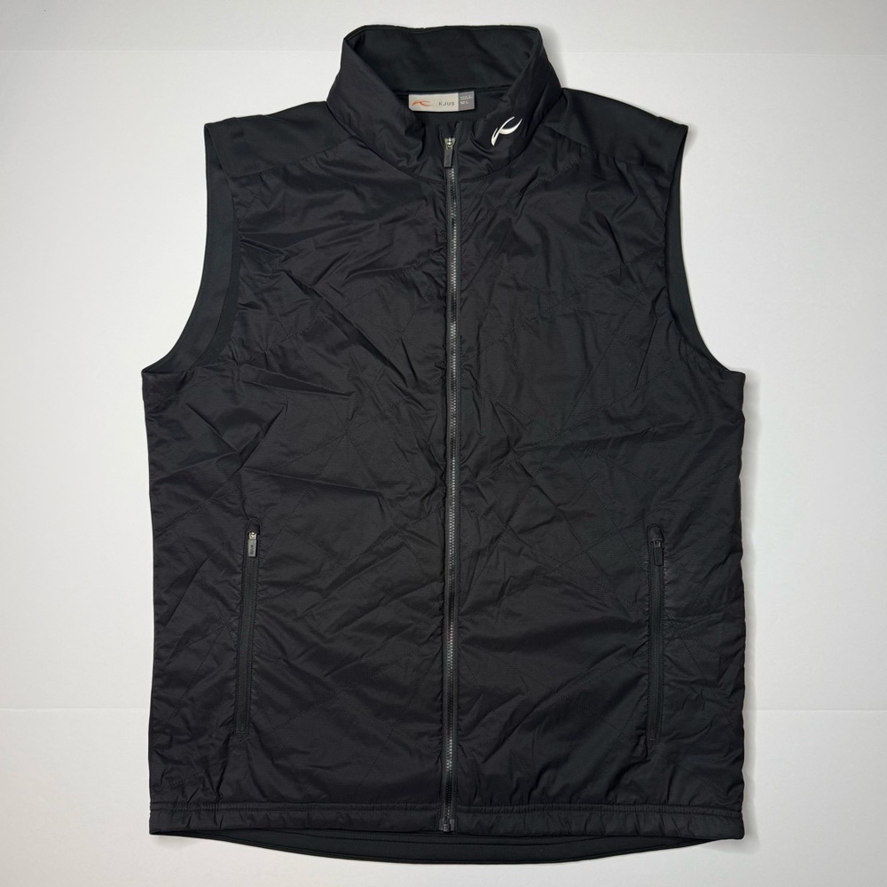 Kjus Mens 52 (Large) Black Full Zip Quilted Performance Golf Retention Vest Logo